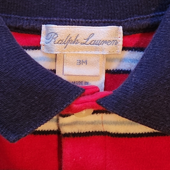 Ralph Lauren Polo striped shortall Size 3 mo Colors red,navy, white& light blue - Picture 4 of 9